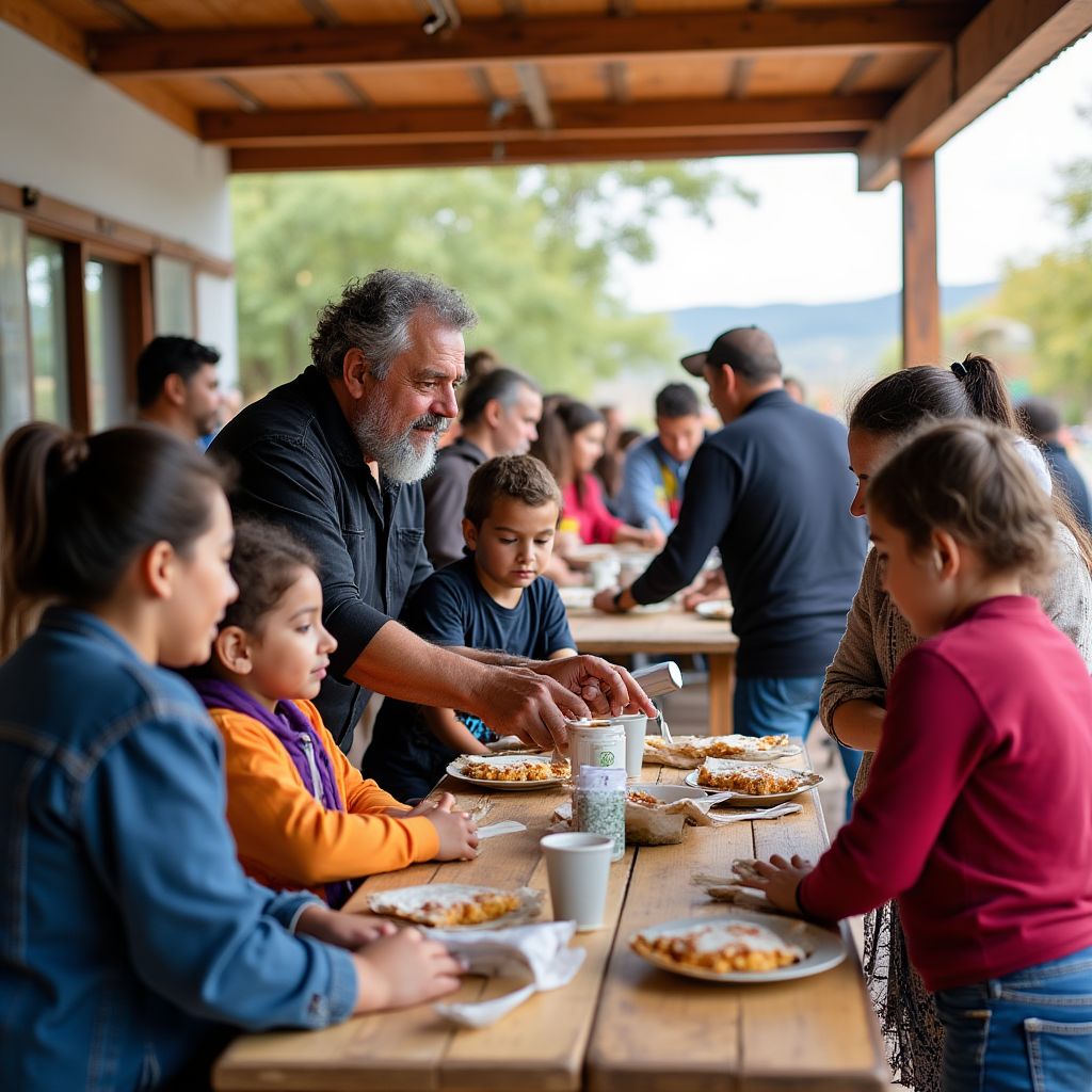 Evento comunitario en estación de servicio rural